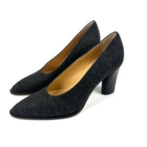 Walter Steiger Raffia Heel 7.5 Charcoal Black Fabric Leather Trim Pumps New